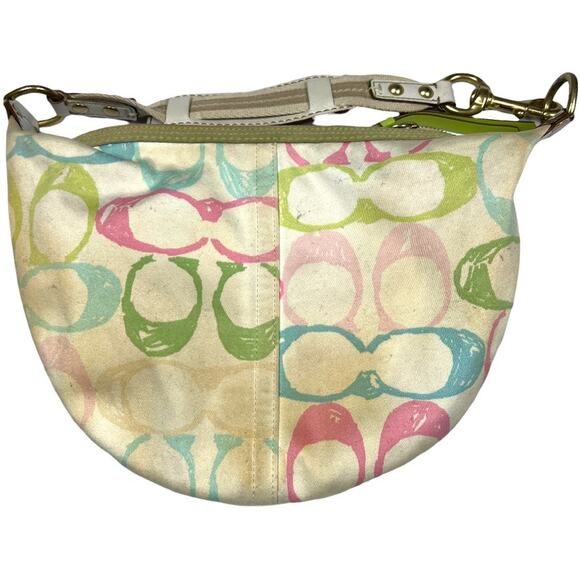 Coach Y2K Hobo Bag White Scribble C Canvas Small Purse Leather Accent Sold As Is - Picture 2 of 9